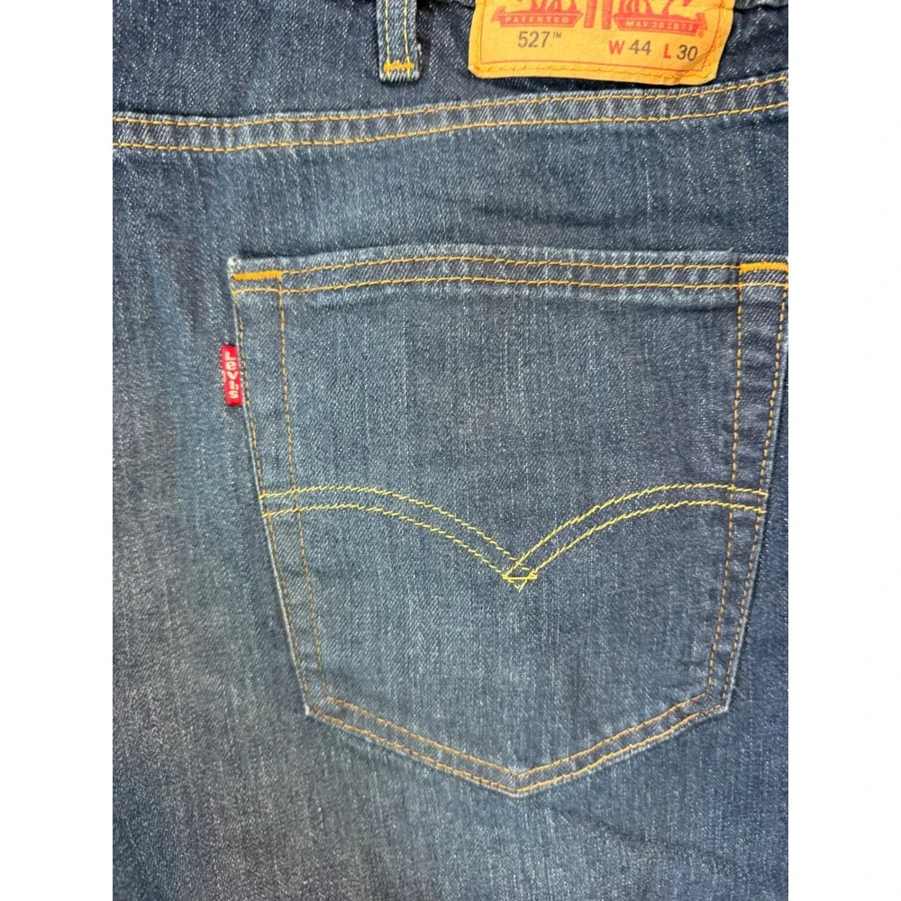 Levis 527 Slim Bootcut Jeans Mens 44x30 Dark Wash WaterLess Denim Blue 527-0539